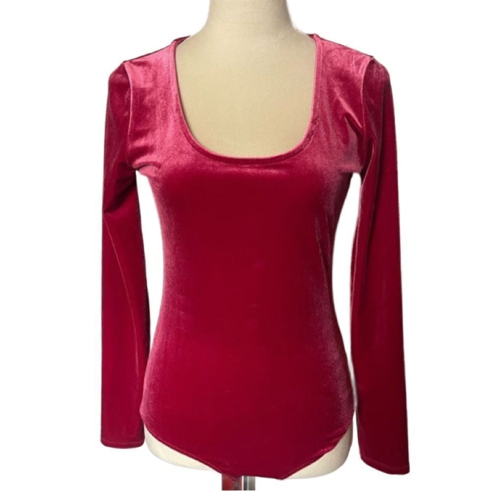 J. Crew Mercantile Elegant Red Velvet Women's Long Sleeve Bodysuit (Size: Small)